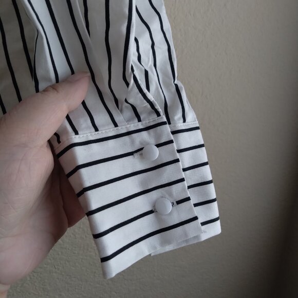 Lipslide White and Black Striped Long Sleeve Blouse with Ruffles - Picture 3 of 5